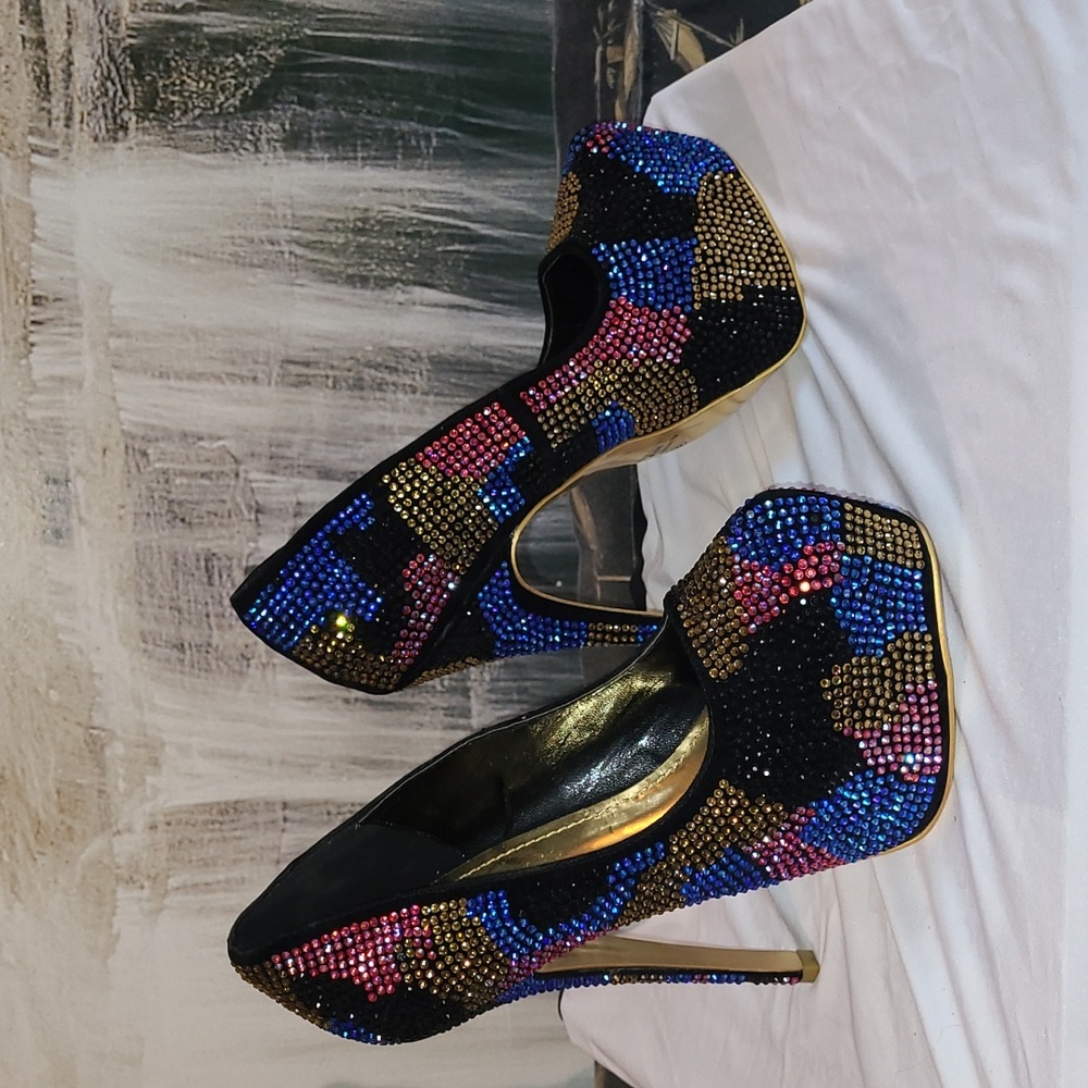 Shiekh womens 8 Glittery sparky jeweled colorful bold stiletto high heel shoes